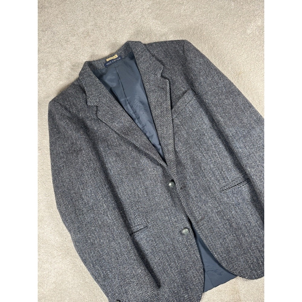 Vintage Harris Tweed Dunn & Co Herringbone Jacket Mens Scottish Wool See Measure
